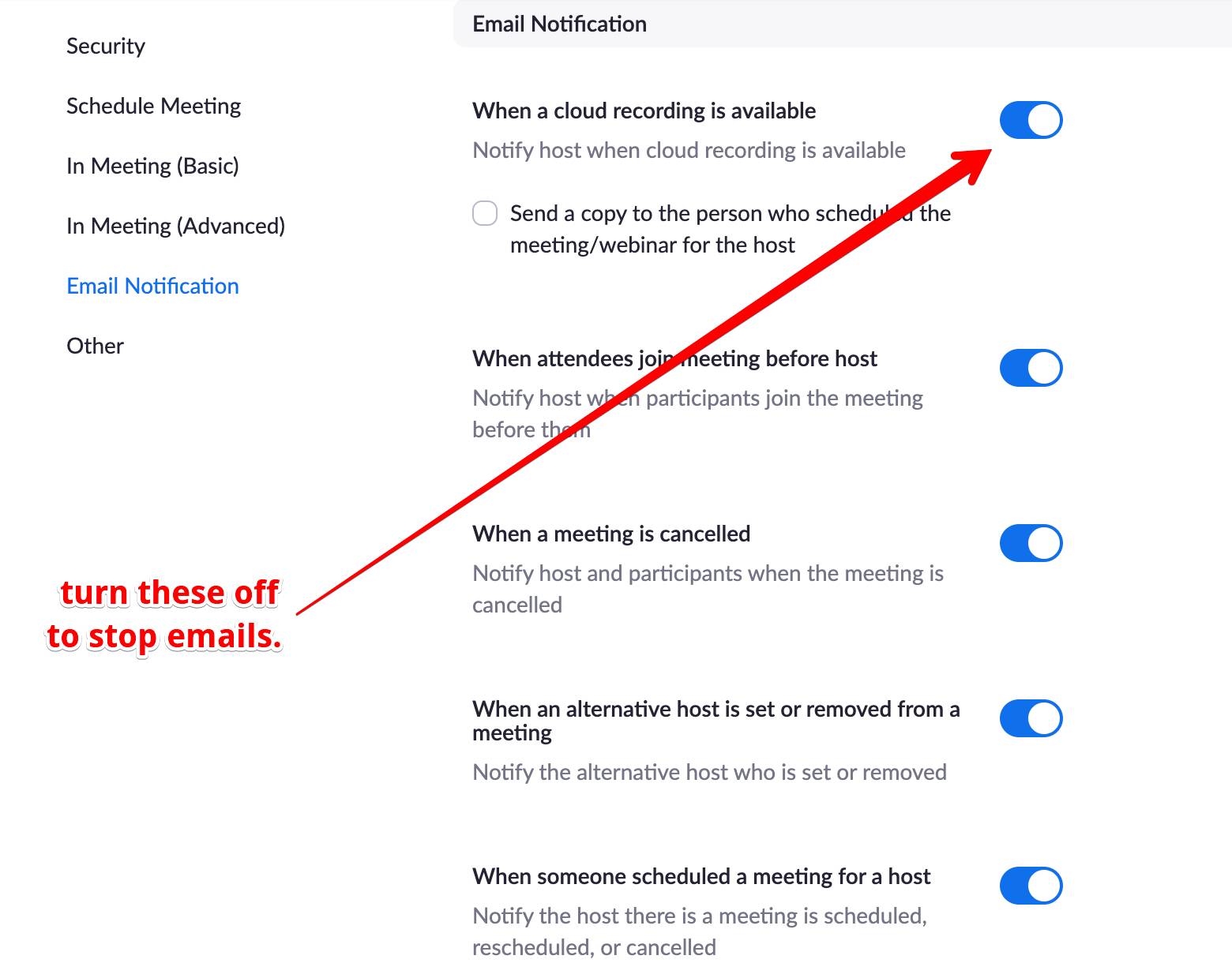 how to turn off email notifications